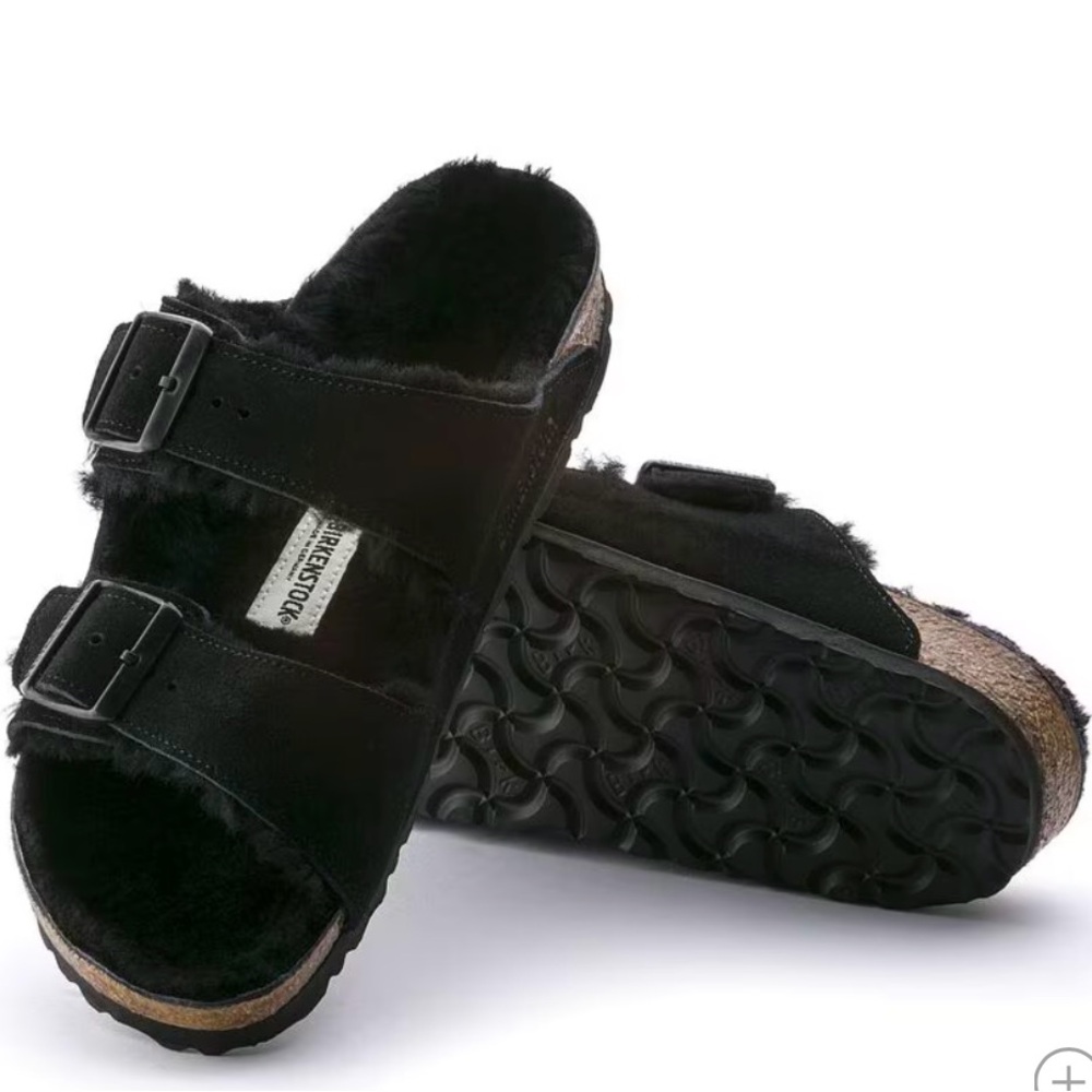 37| US 7 Birkenstock Black Suede Shearling Sandal -NWT
